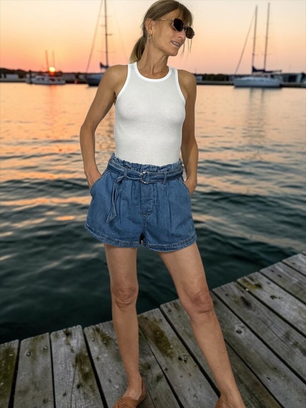 Anthropologie Pilcro Denim Paperbag Shorts S Blue Belted